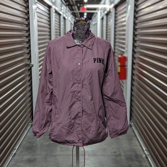 PINK Size Medium Mauve Pink Y2K Retro Windbreaker Rain Coat Snap Button Closure - Picture 2 of 8